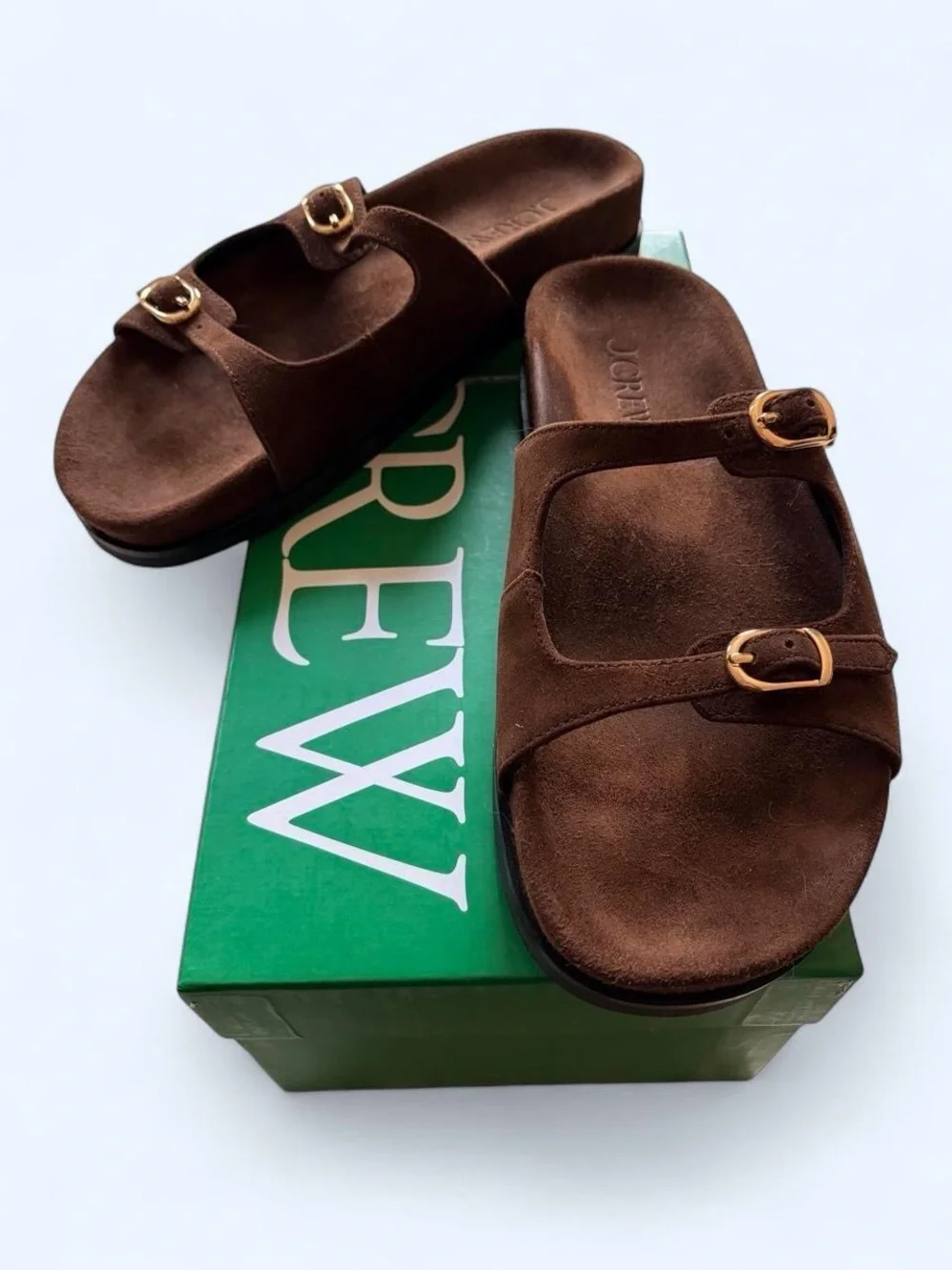J.Crew Chocolate Brown Suede Double Buckle Sandals